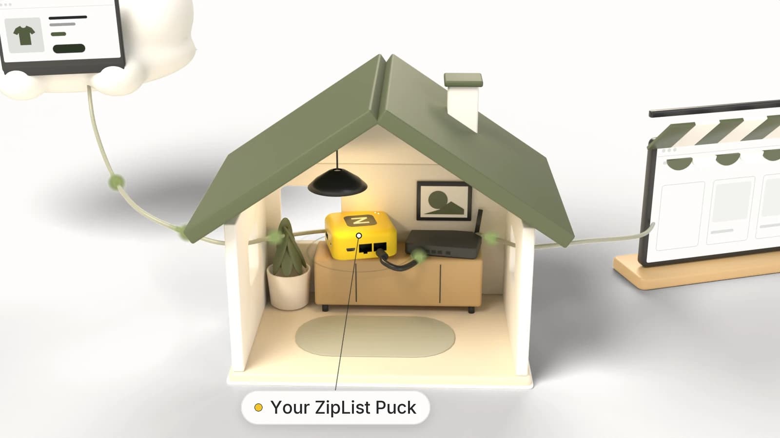 The yellow Puck on a home router, carrying traffic from the cloud.